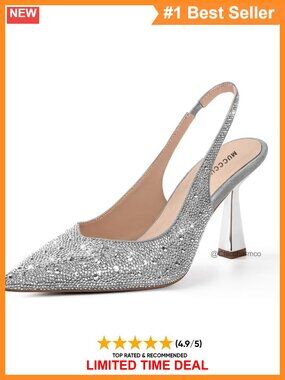Rhinestone Slingback Kitten Heel Pumps Pointed Toe Women's Party Heels
